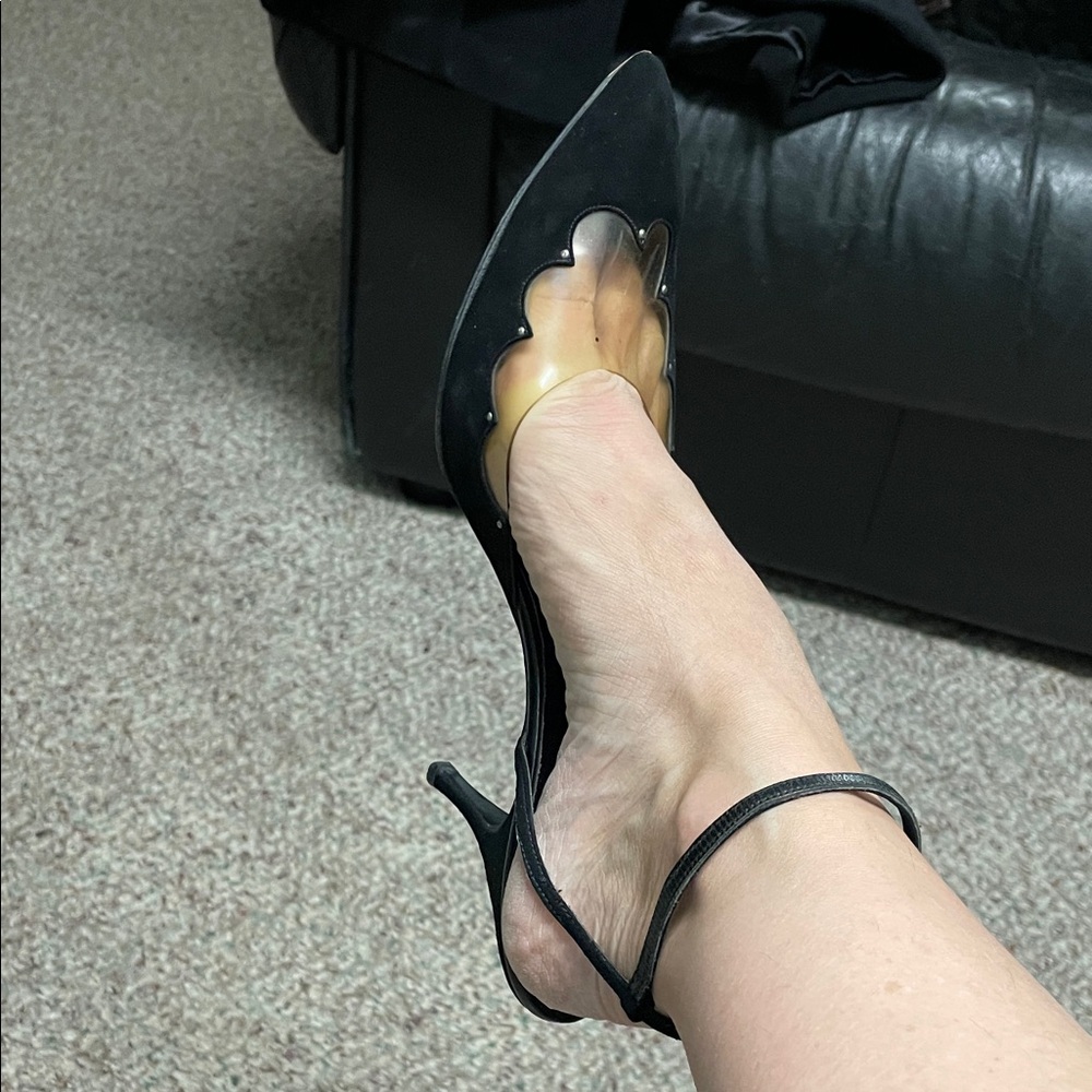 Vintage 40s/50s leather lucite ankle strap Black Women's Heels- stunning